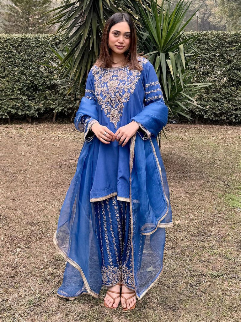 Navy Blue Zardozi Hand Embroidered Crepe Suit