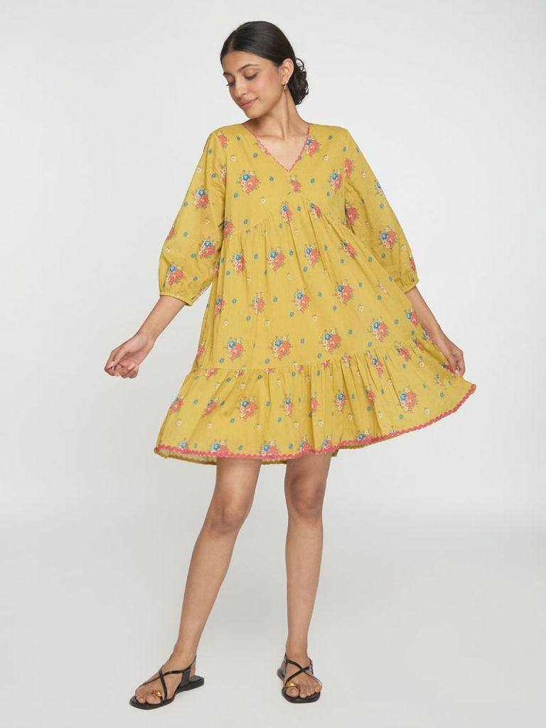Yellow Printed Cotton Dress