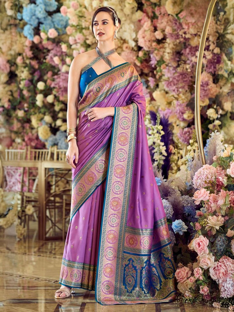 Purple Woven Banarasi Silk Blend Saree