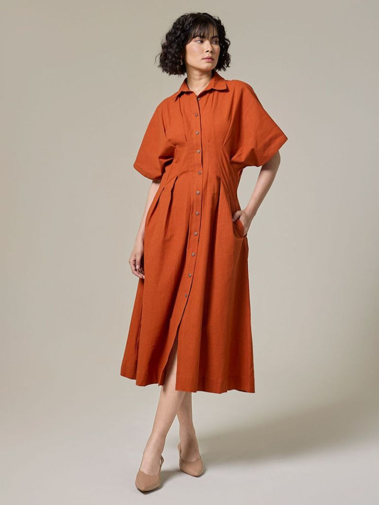 Rust Cotton Linen Dress