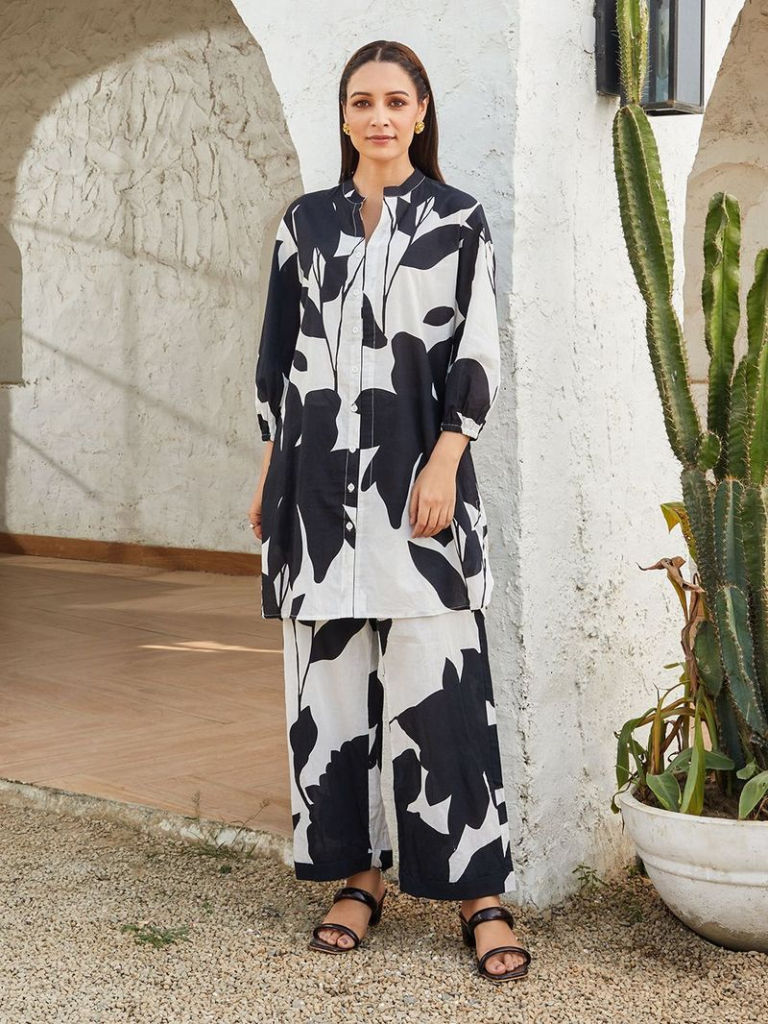 Black White Printed Cotton Co-ord Set