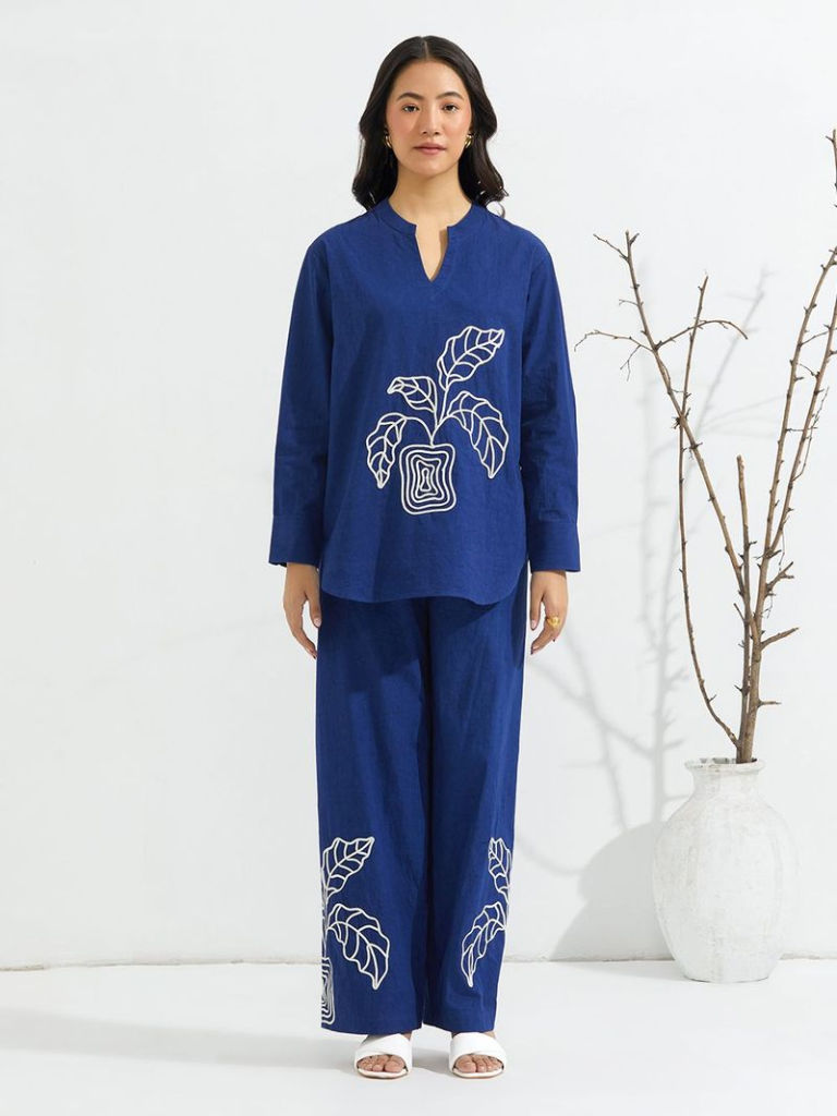 Blue Dori Embroidered Poplin Co-ord Set