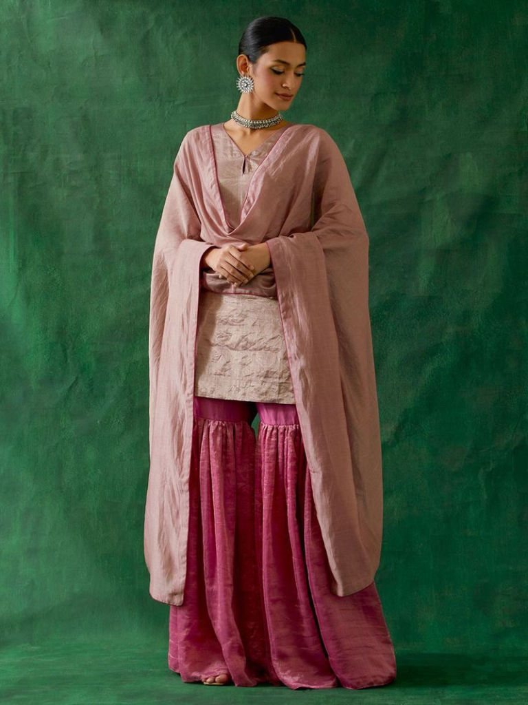 Light Pink Handwoven Zari Silk Gharara