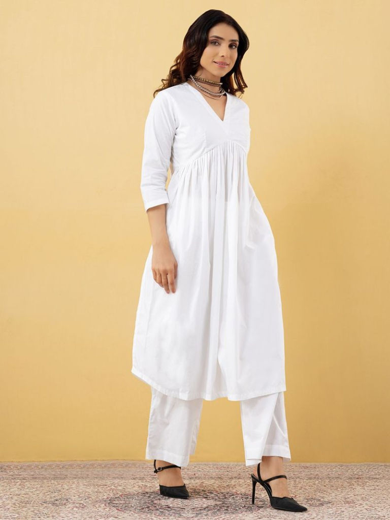 White Cotton Kurta with Pants