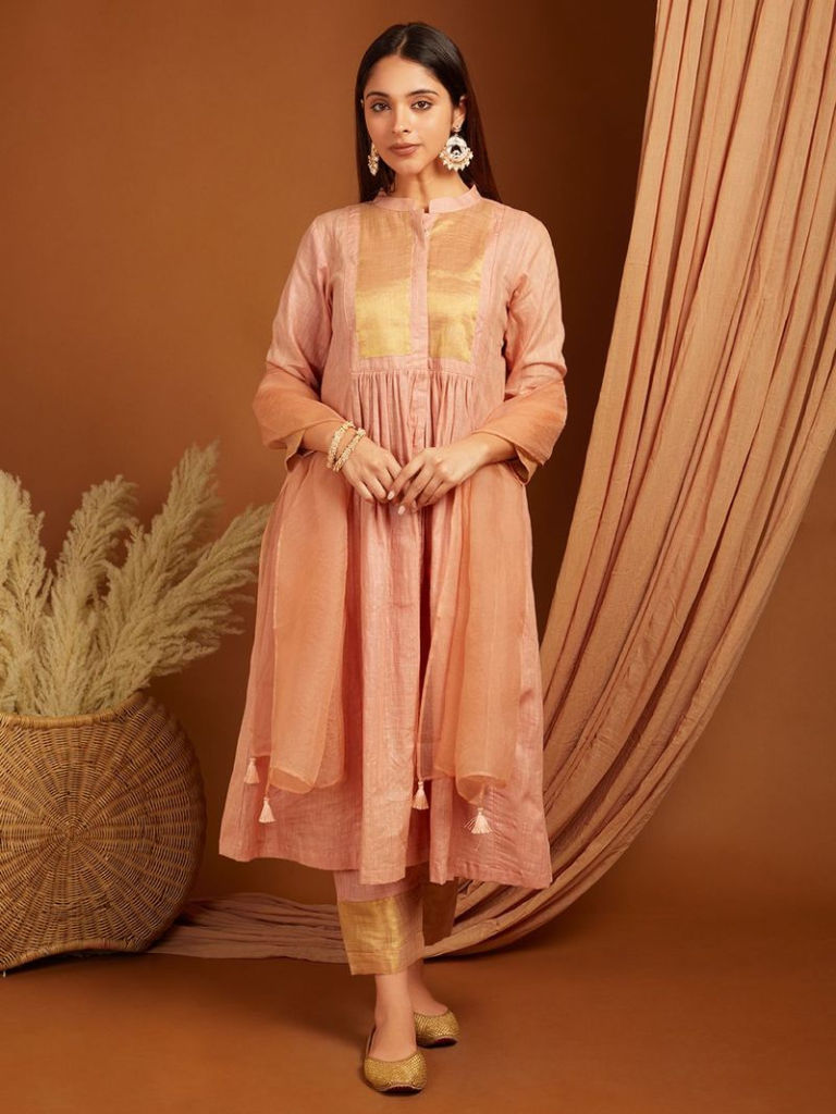 Peach Shimmer Linen Blend Suit