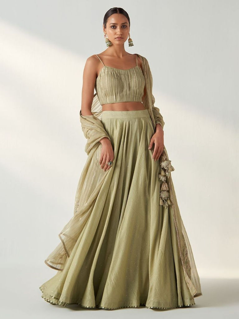 Light Green Organza Lurex Lehenga Set