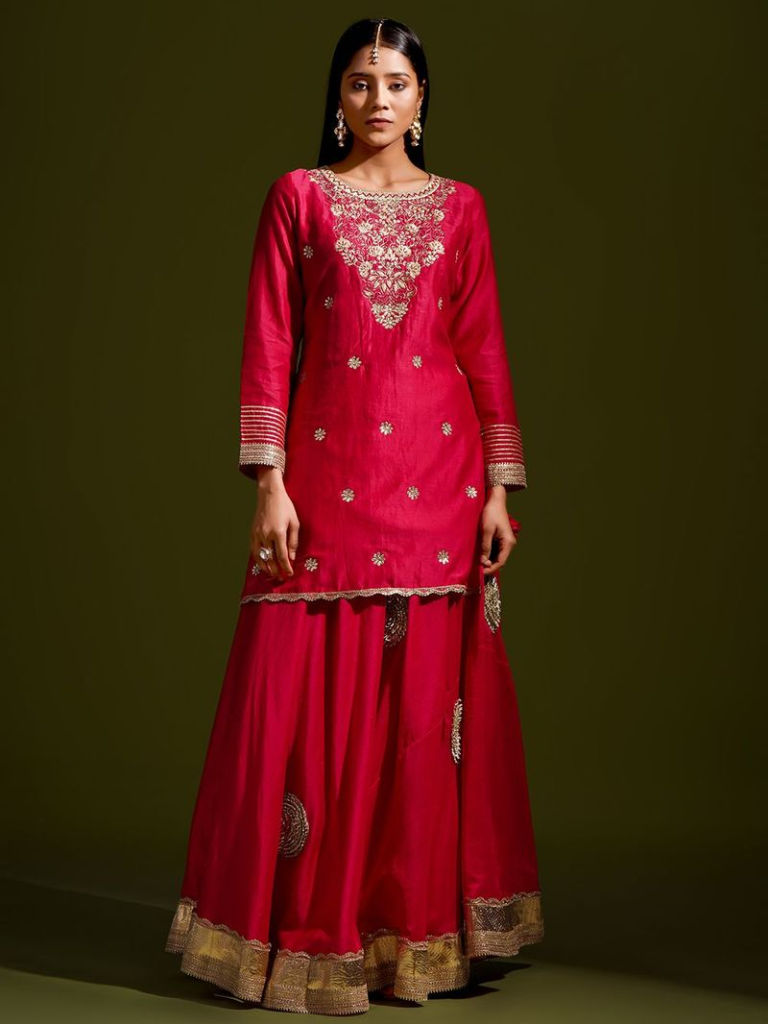 Pink Embroidered Chanderi Lehenga Set
