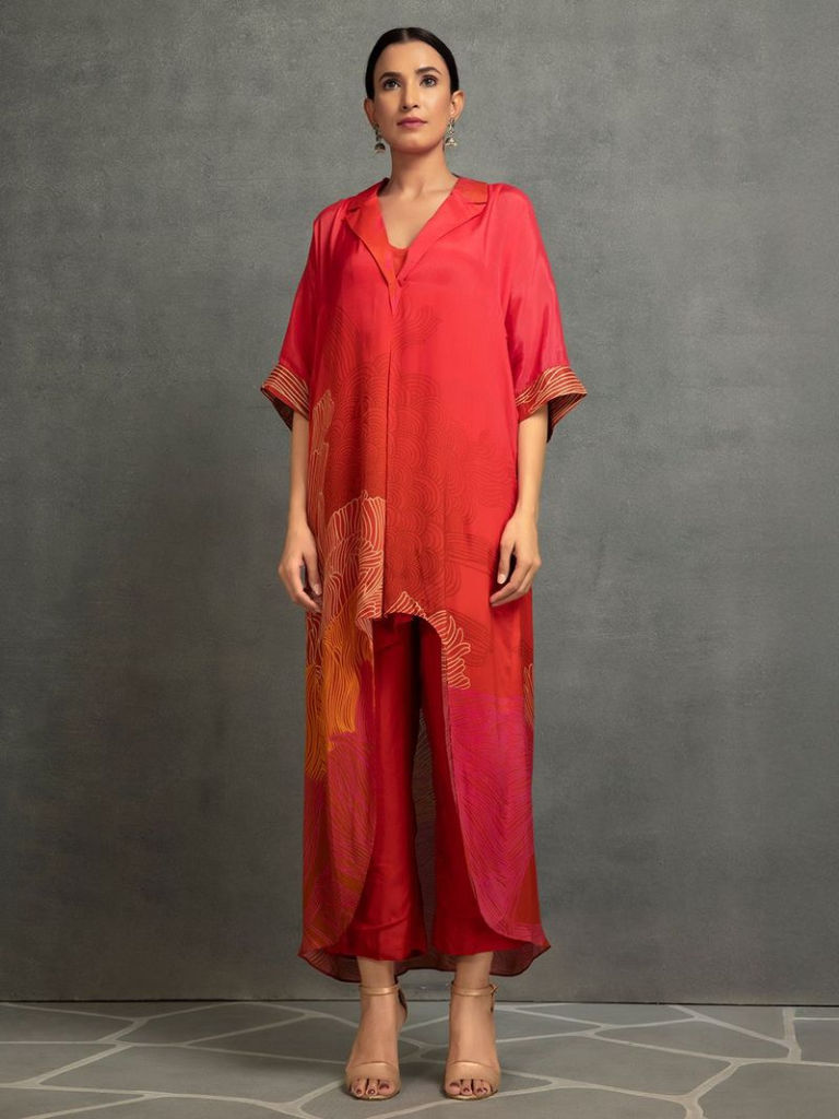 Red Printed Cotton Silk Co-ord Set