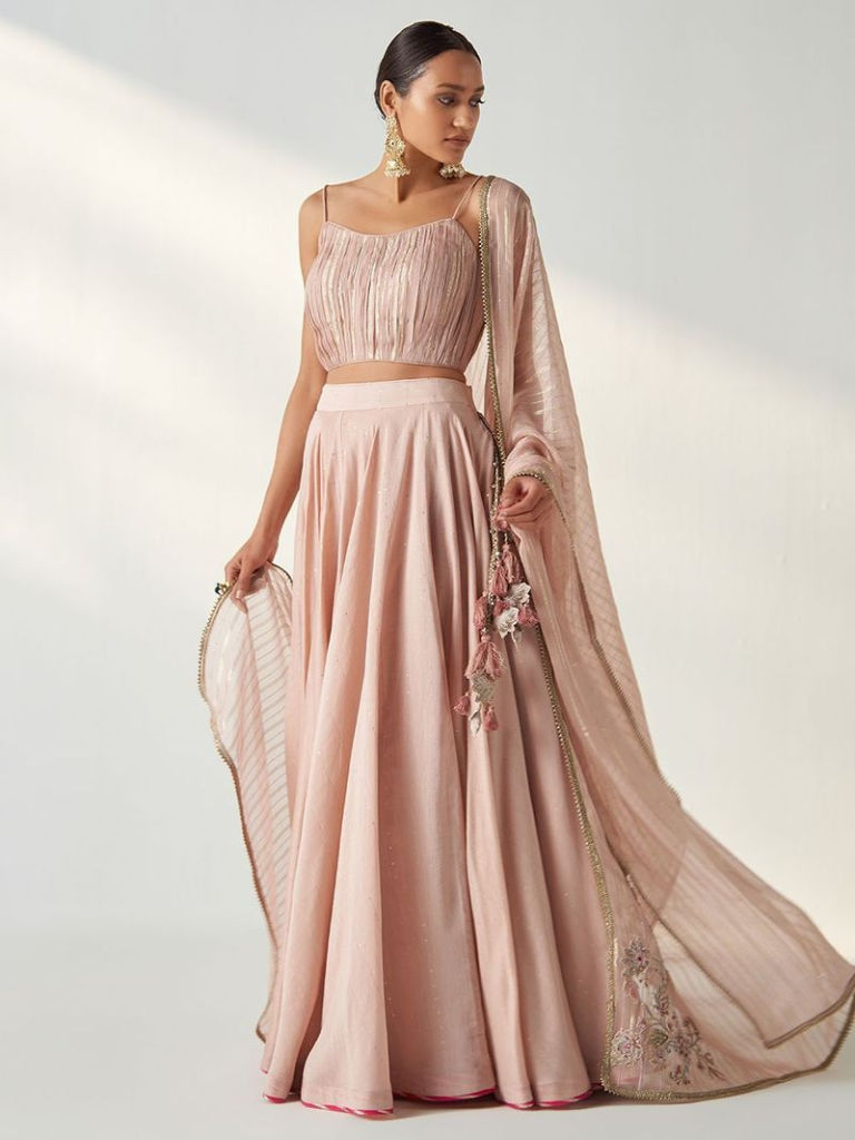 Light Pink Organza Lurex Lehenga Set