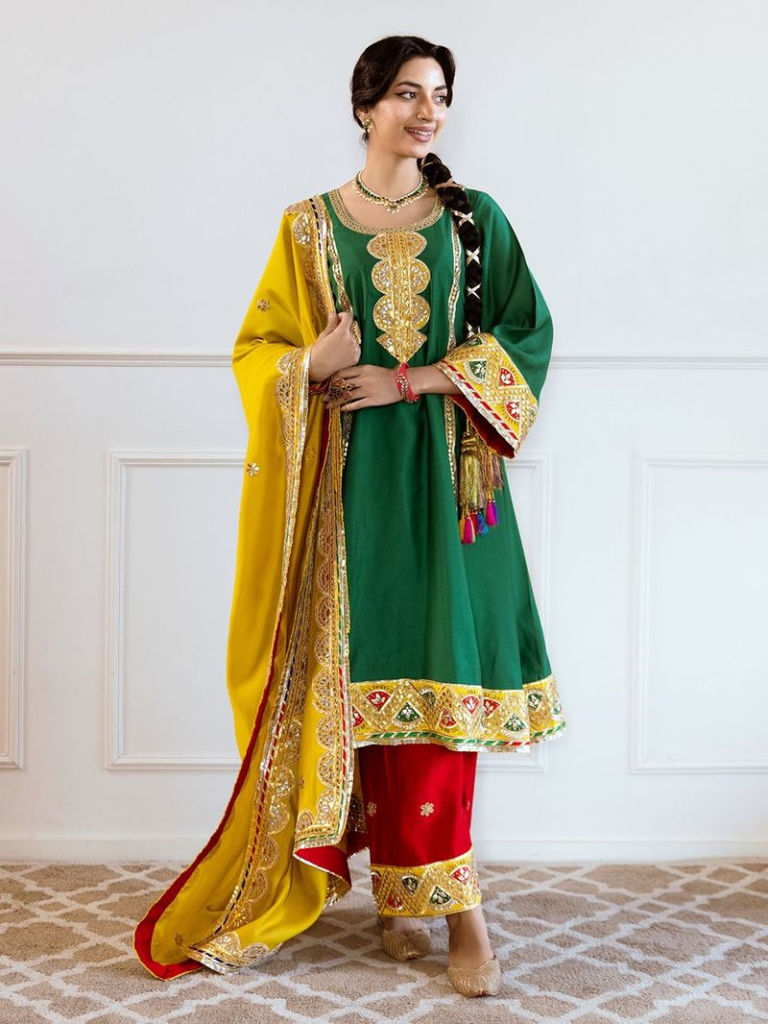 Green Gota Embroidered Modal Suit