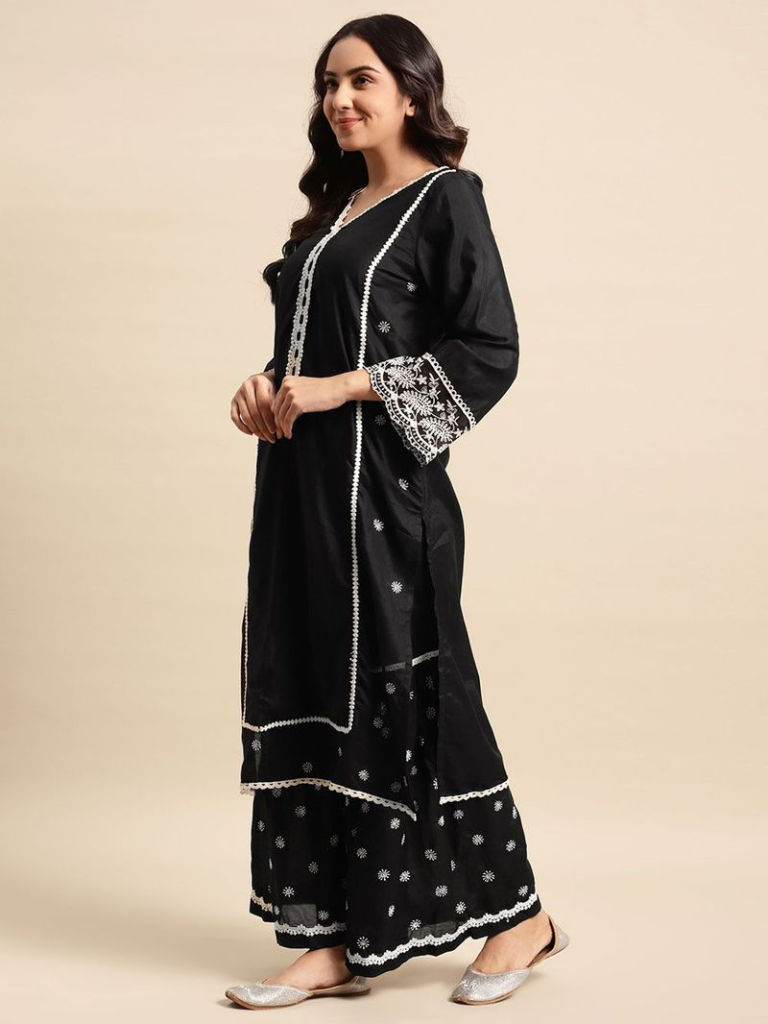 Black Chikankari Cotton Kurta with Sharara