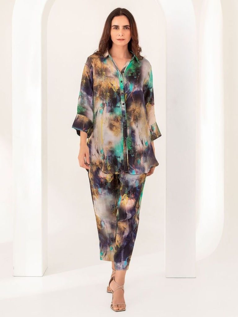 Multicolor Printed Silk Co-ord Set