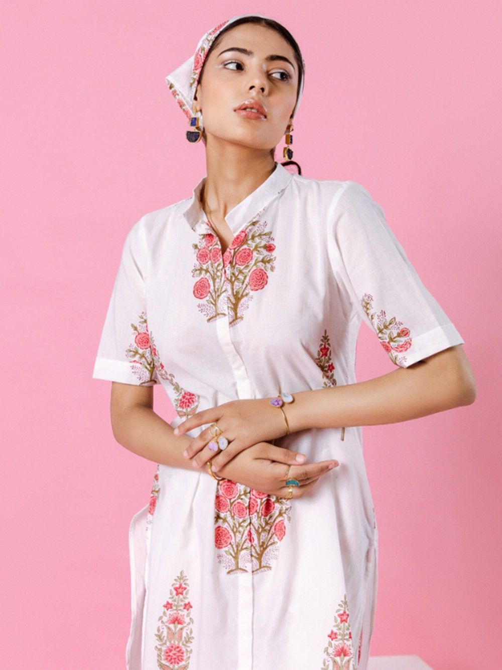 Cotton Linen White Camellia Embroidery Co-ord Set main image 0