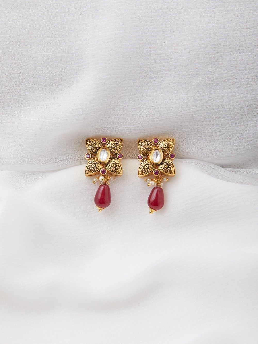 Red - Handcrafted Fabart Earrings by Asalkaar
