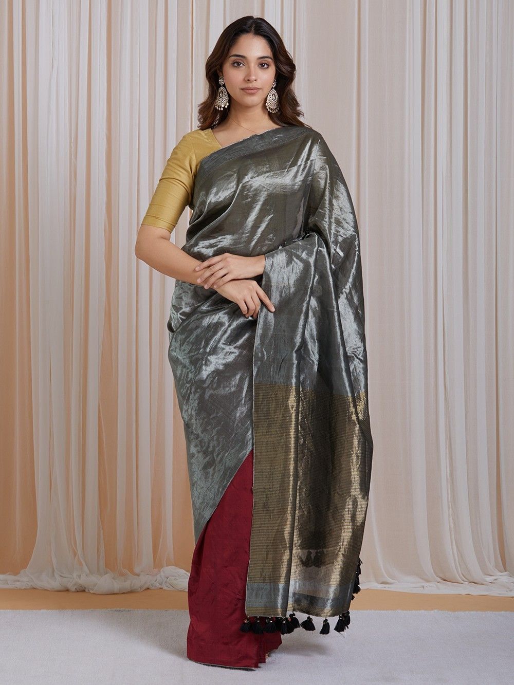 the loom - Grey Handwoven Tissue Saree