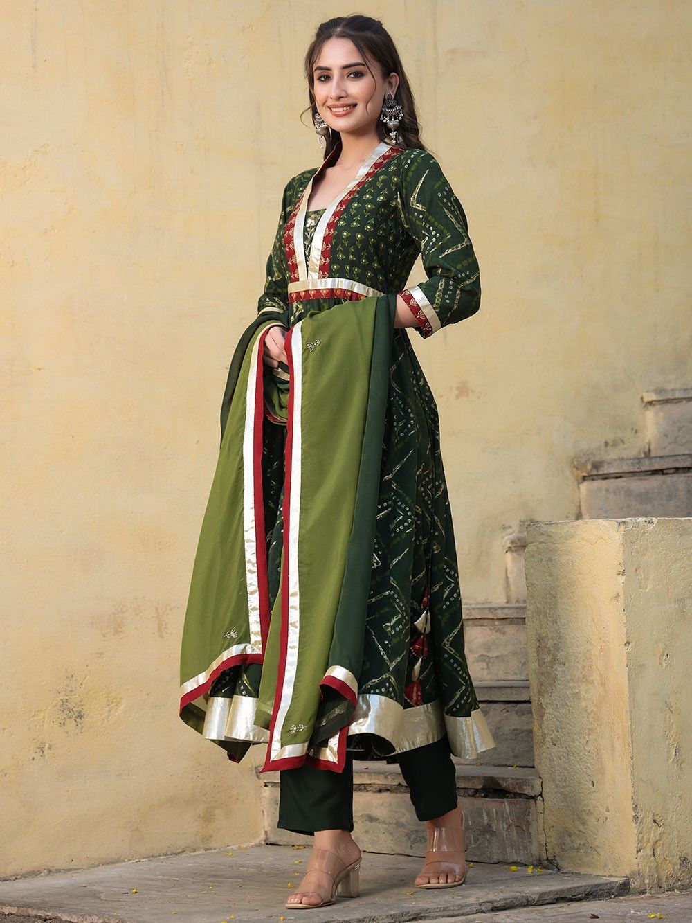 the loom - Green Printed Chanderi Suit 