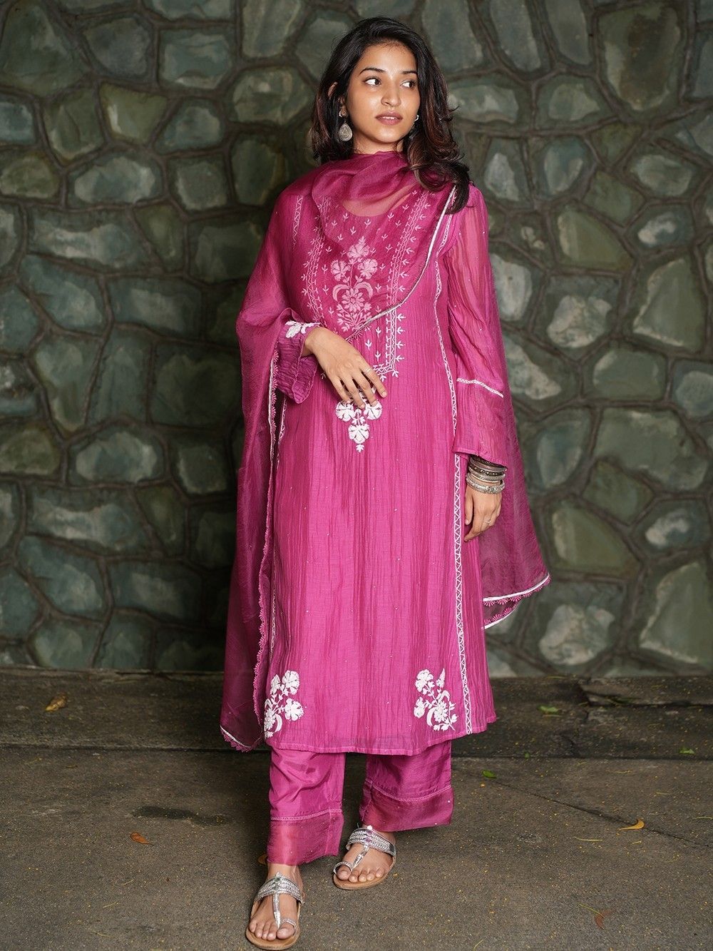 the loom - Purple Chikankari Chanderi Kurta