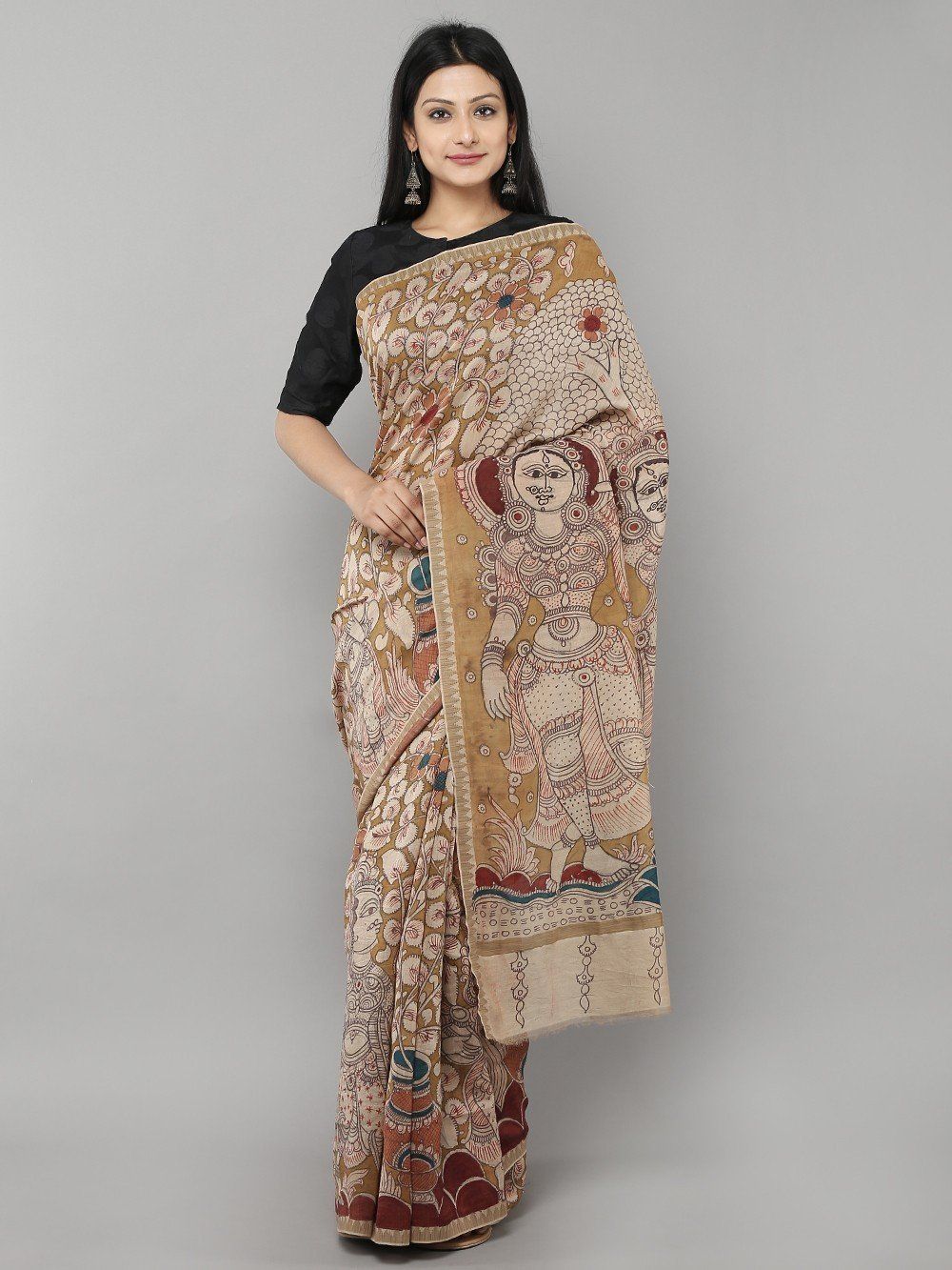 the loom - Yellow Chanderi Hand Painted Kalamkari Saree