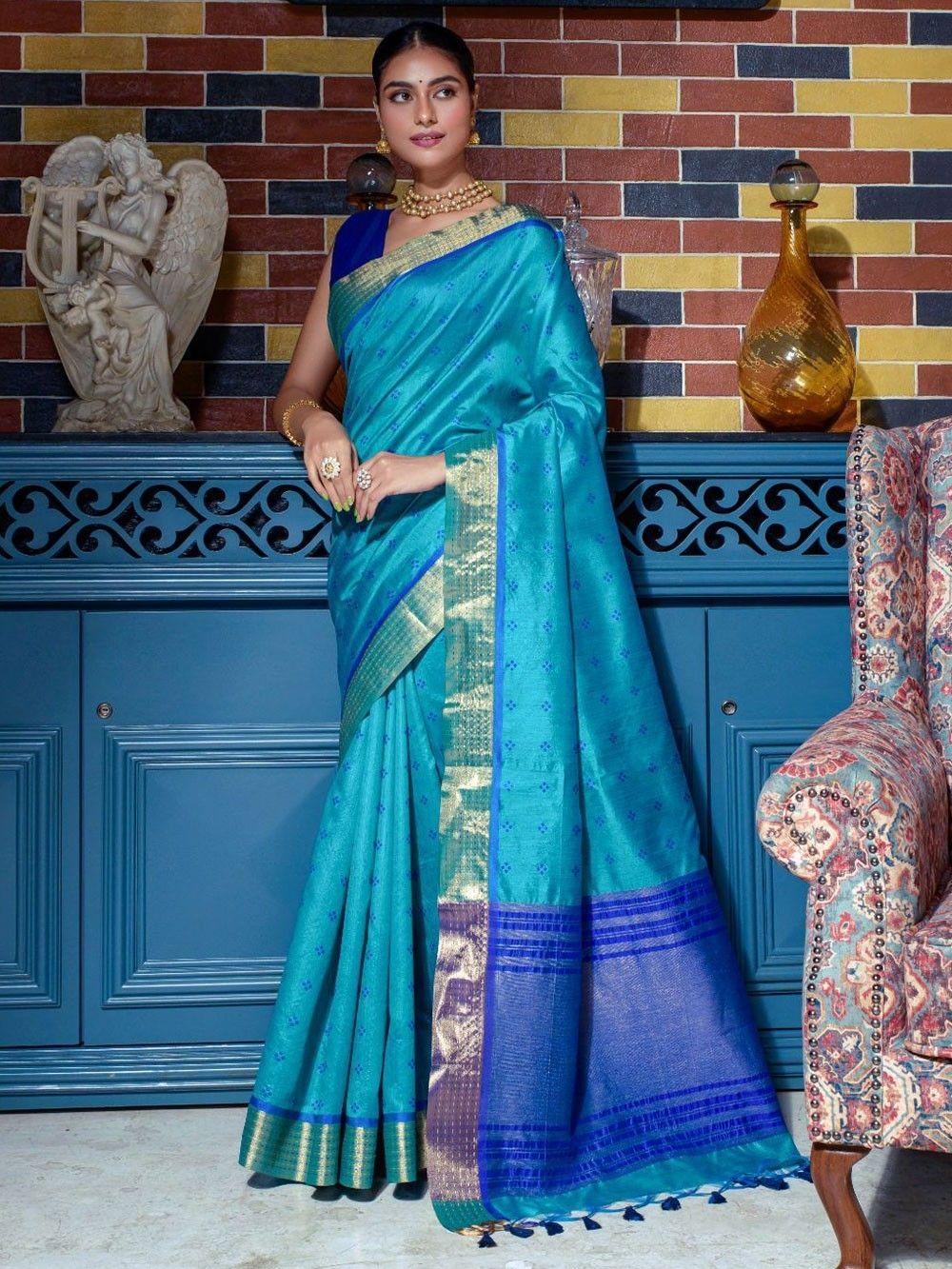 the loom - Blue Silk Blend Saree