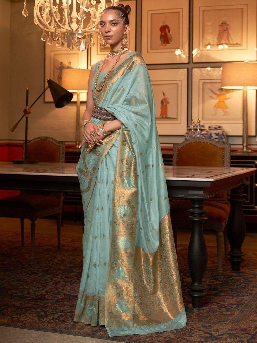 the loom - Blue Zari Organza Silk Saree