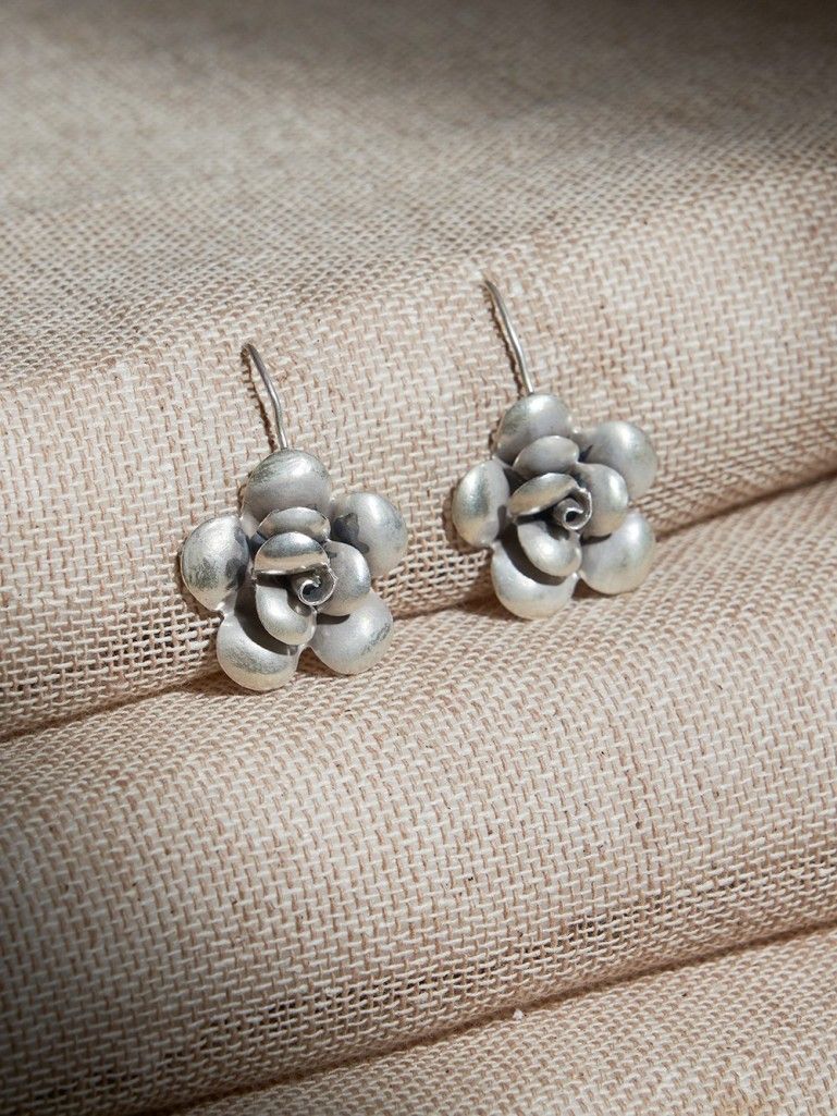 Silver Handcrafted Rose Earrings