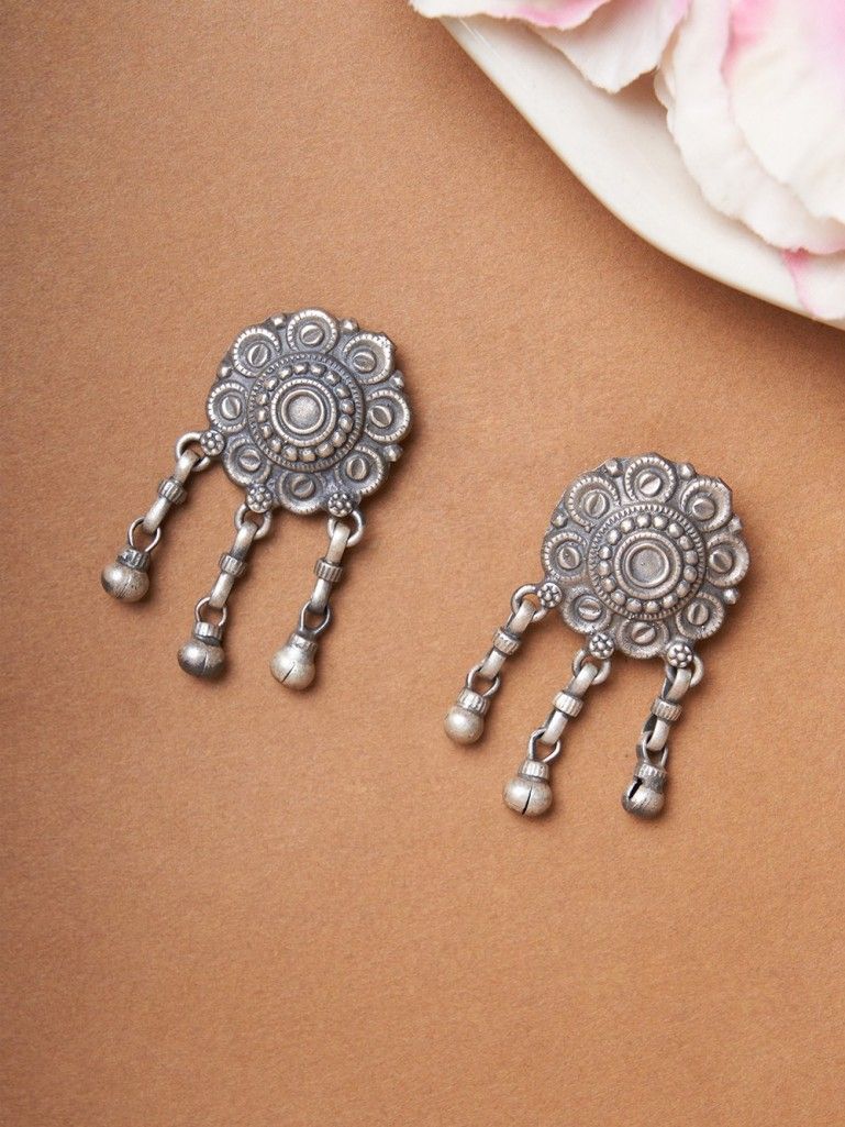 Silver Handcrafted Flower Earrings