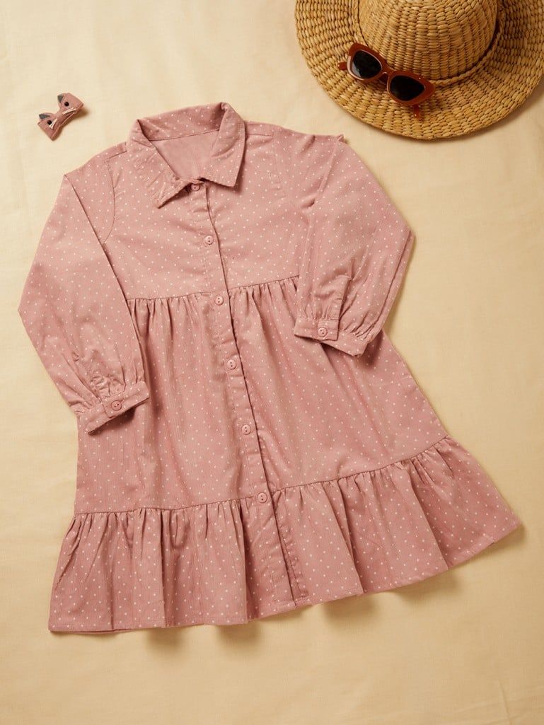Pink Printed Corduroy Dress