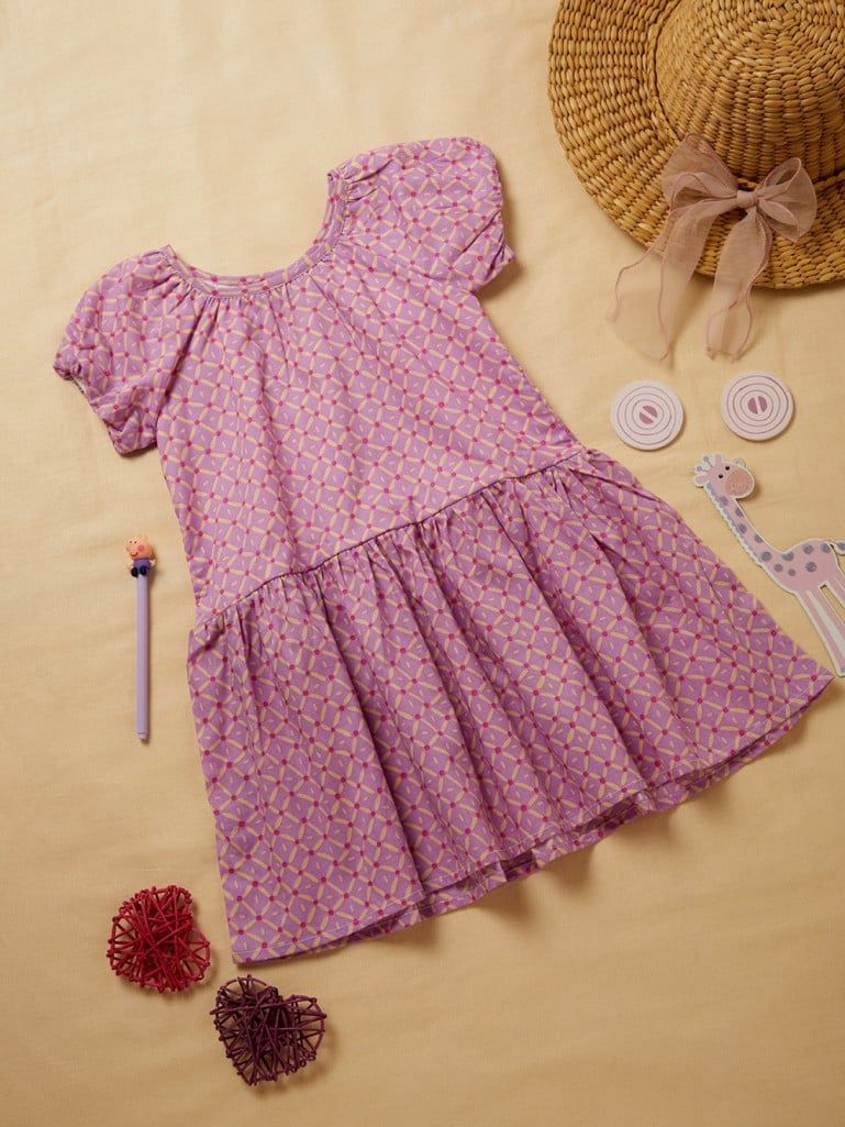Purple Printed  Cotton Dress
