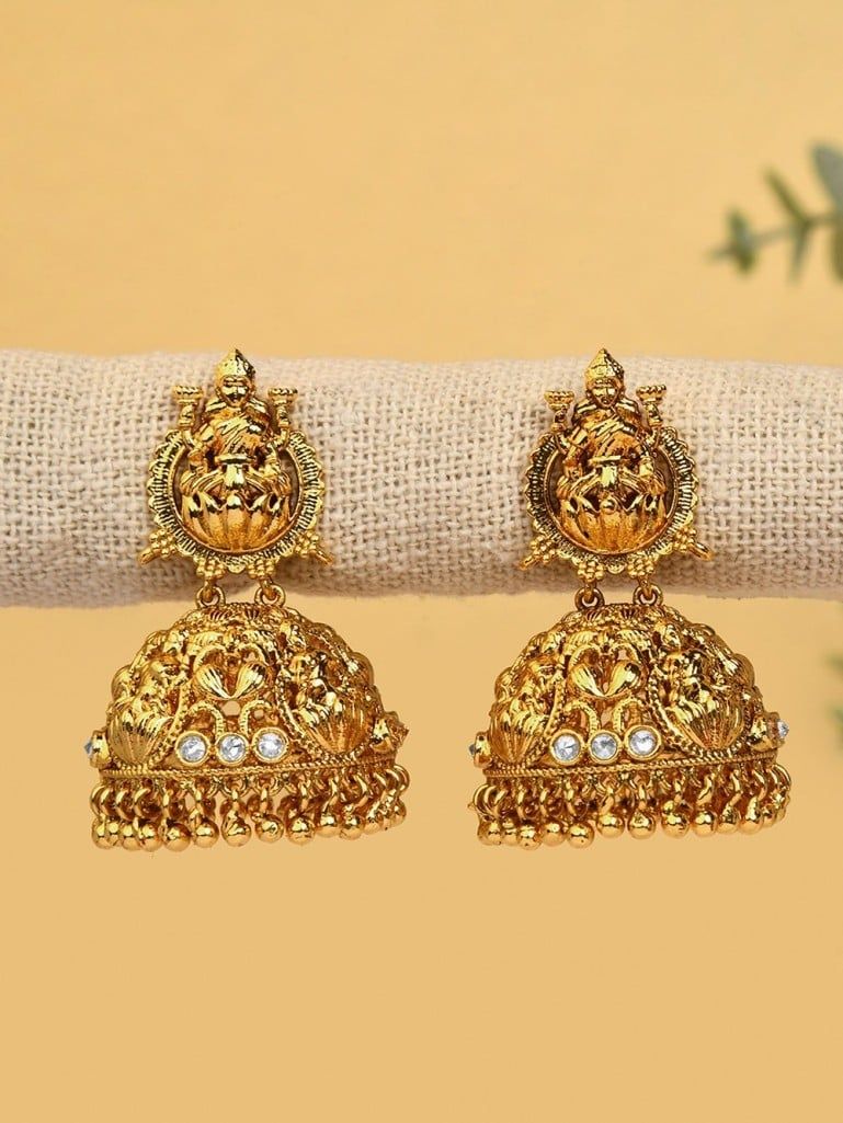 Gold Plated Handcrafted Brass Temple Jhumkies