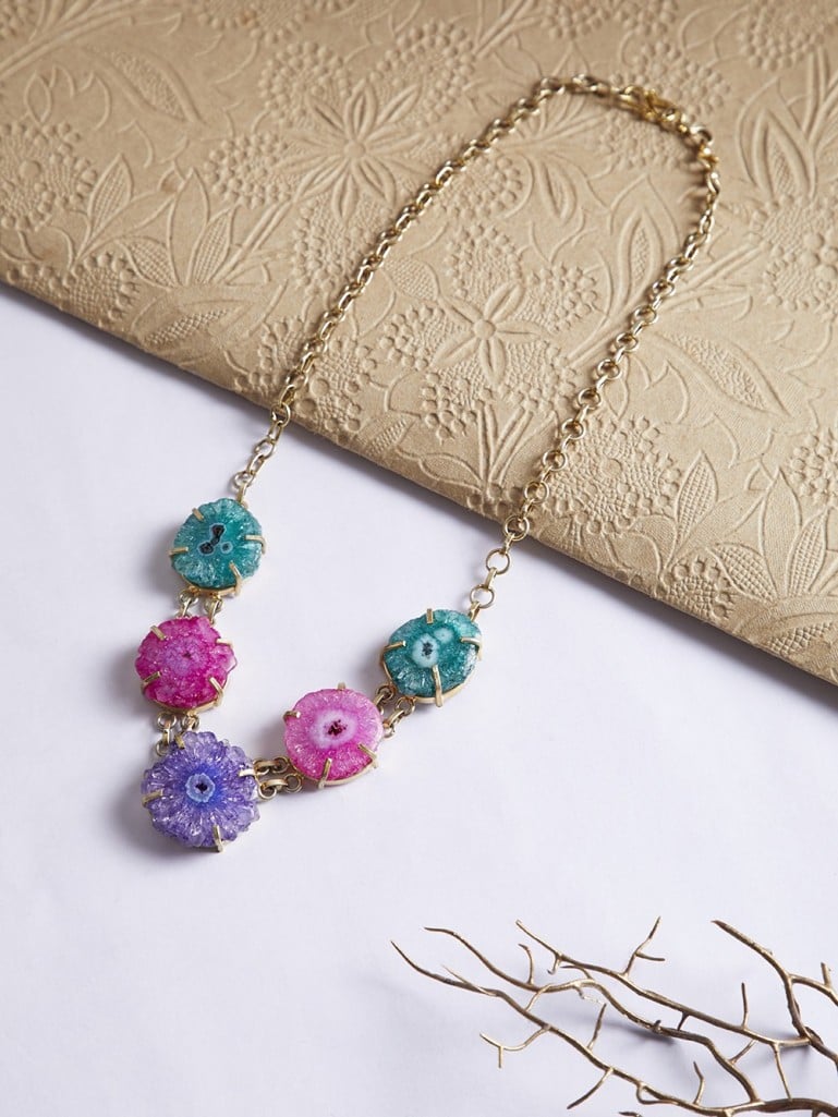 Multicolor Natural Stones Metal Necklace