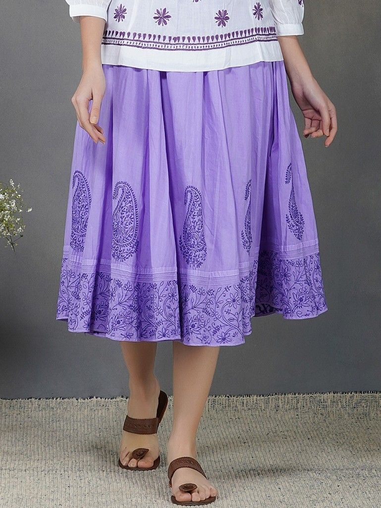 Mauve Chikankari Cotton Skirt