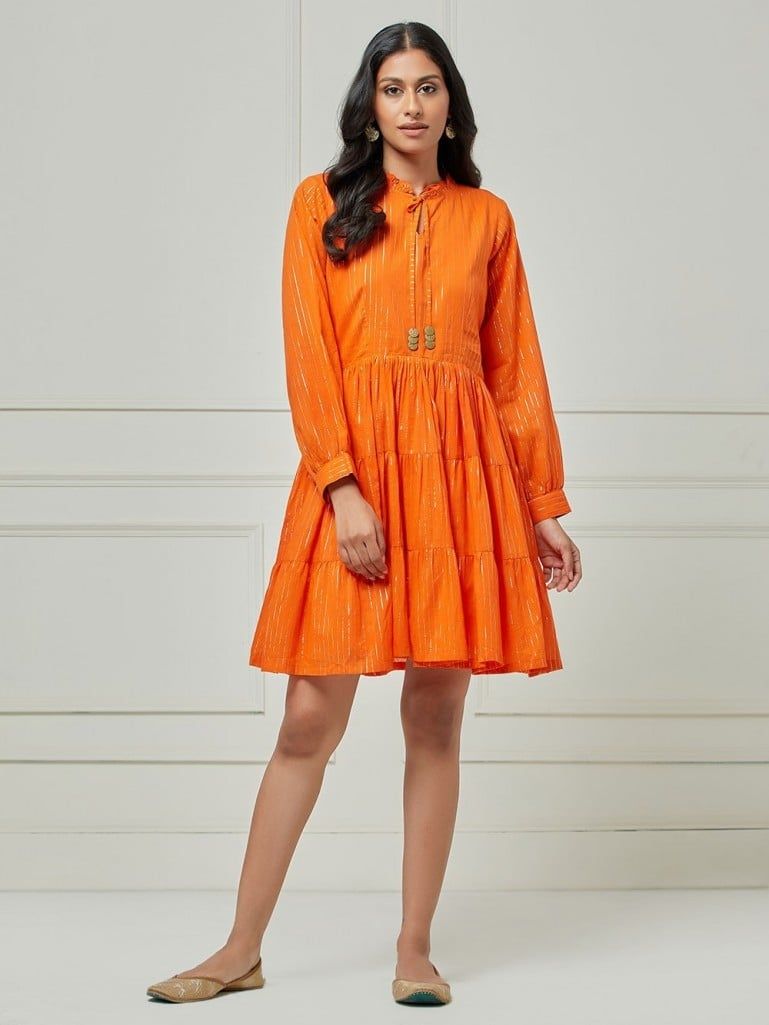 Orange Cotton Lurex Dress