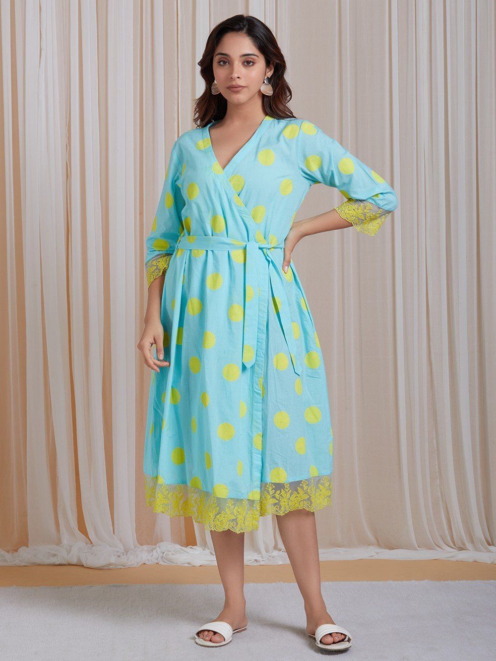 Cotton Kimono Robe Block Print Robes For Women Dressing