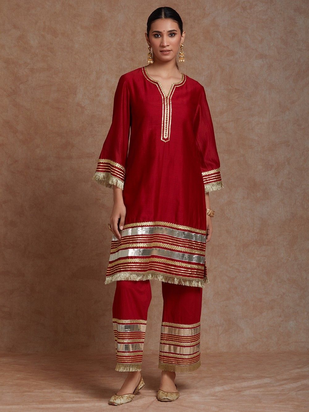 Exclusive Straight Cut Red Animal Print Cotton Ajrakh Kurta with Hand –  Sujatra