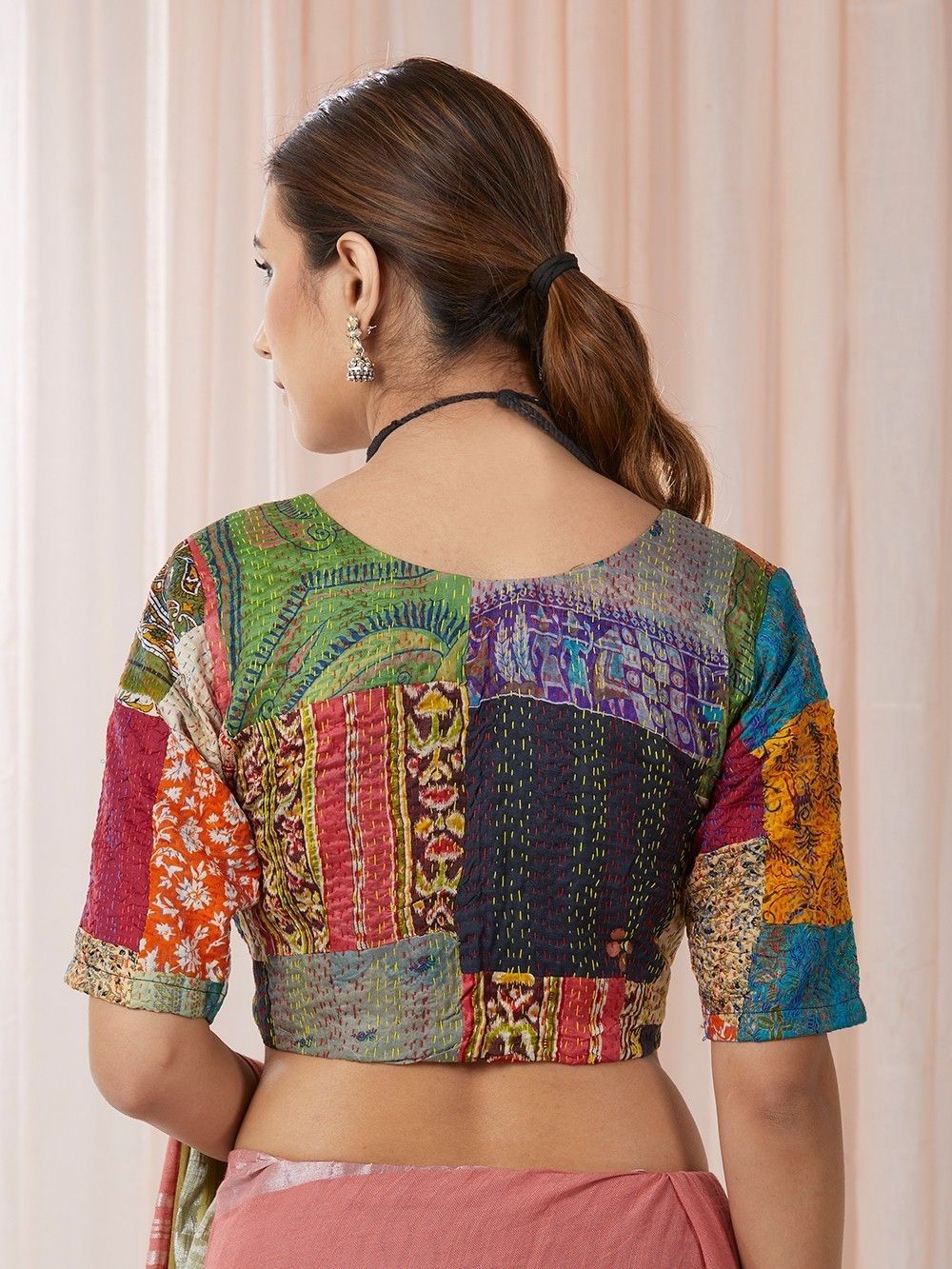 Buy Multicolor Kantha Patchwork Silk Blouse, SIM18MAR116/SIM18MAR