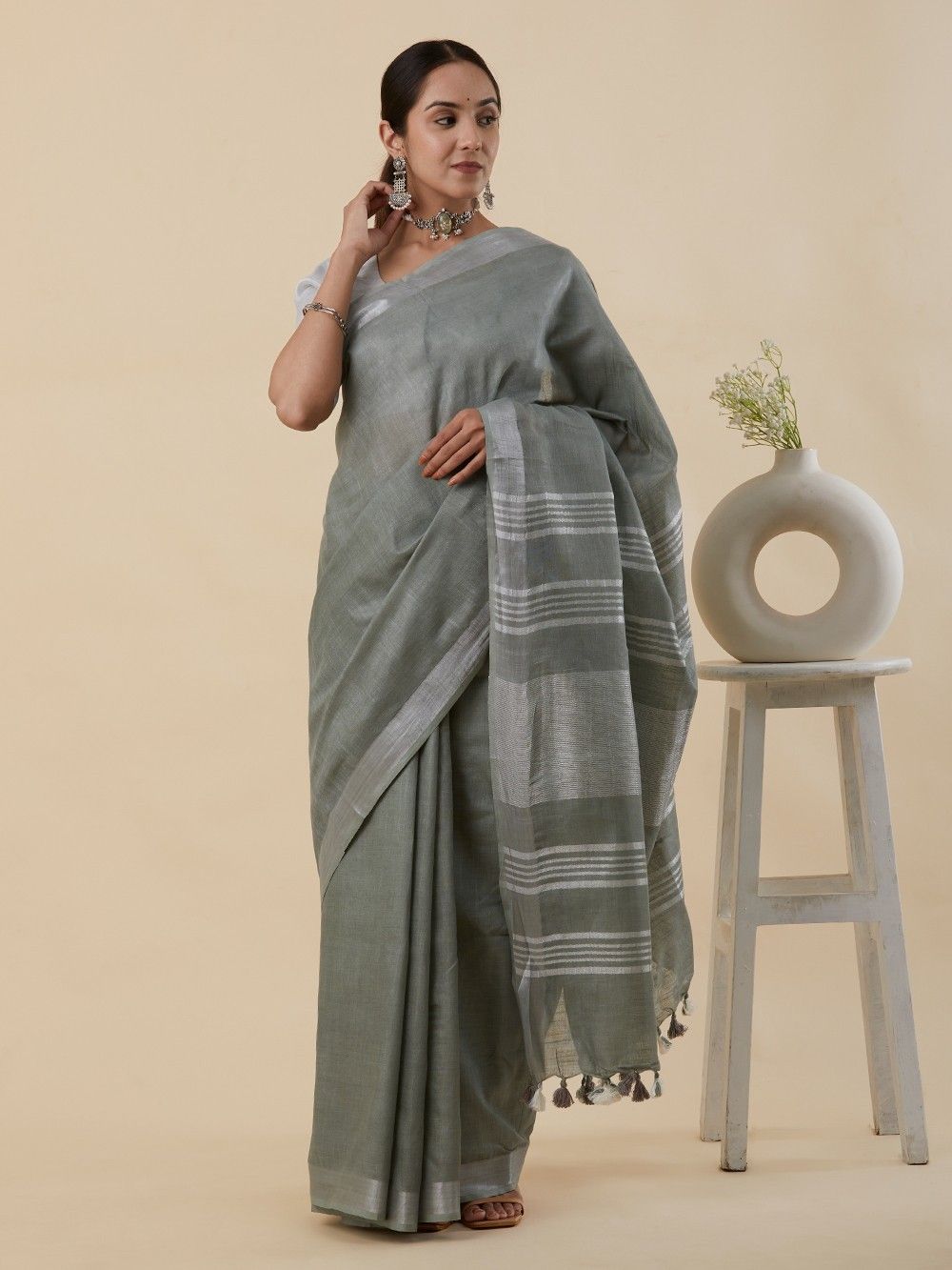 Buy Forest Green Handloom Chanderi Cotton Silk Saree With Zari Work