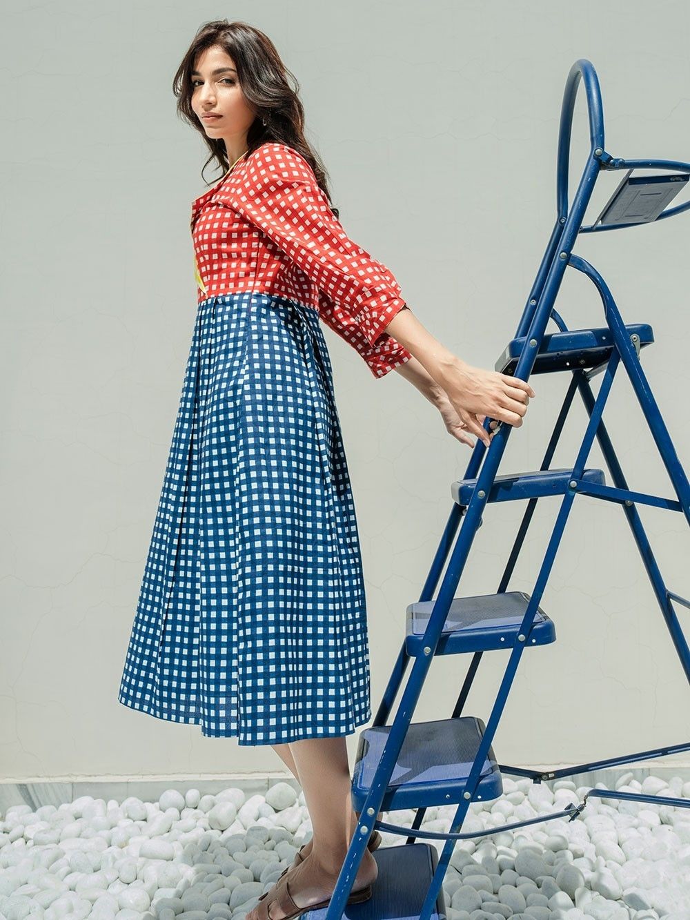 Buy Red Blue Printed Organic Cotton Dress | B/07/TRIN1 | The loom