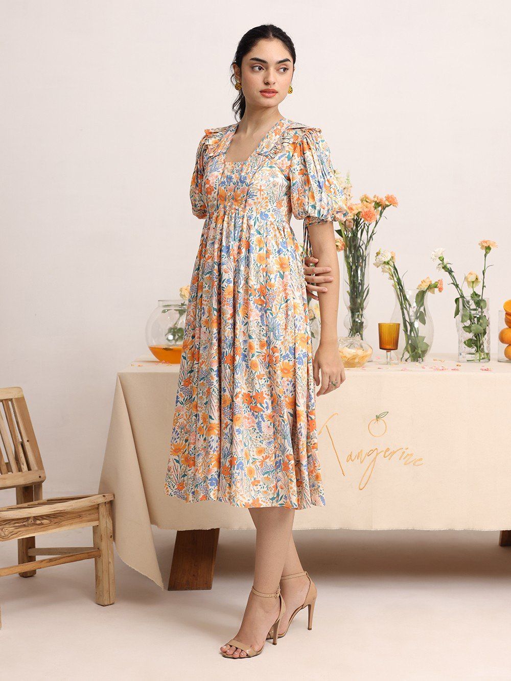 Buy Orange Printed Rayon Dress | BGTG07/BG37APR | The loom