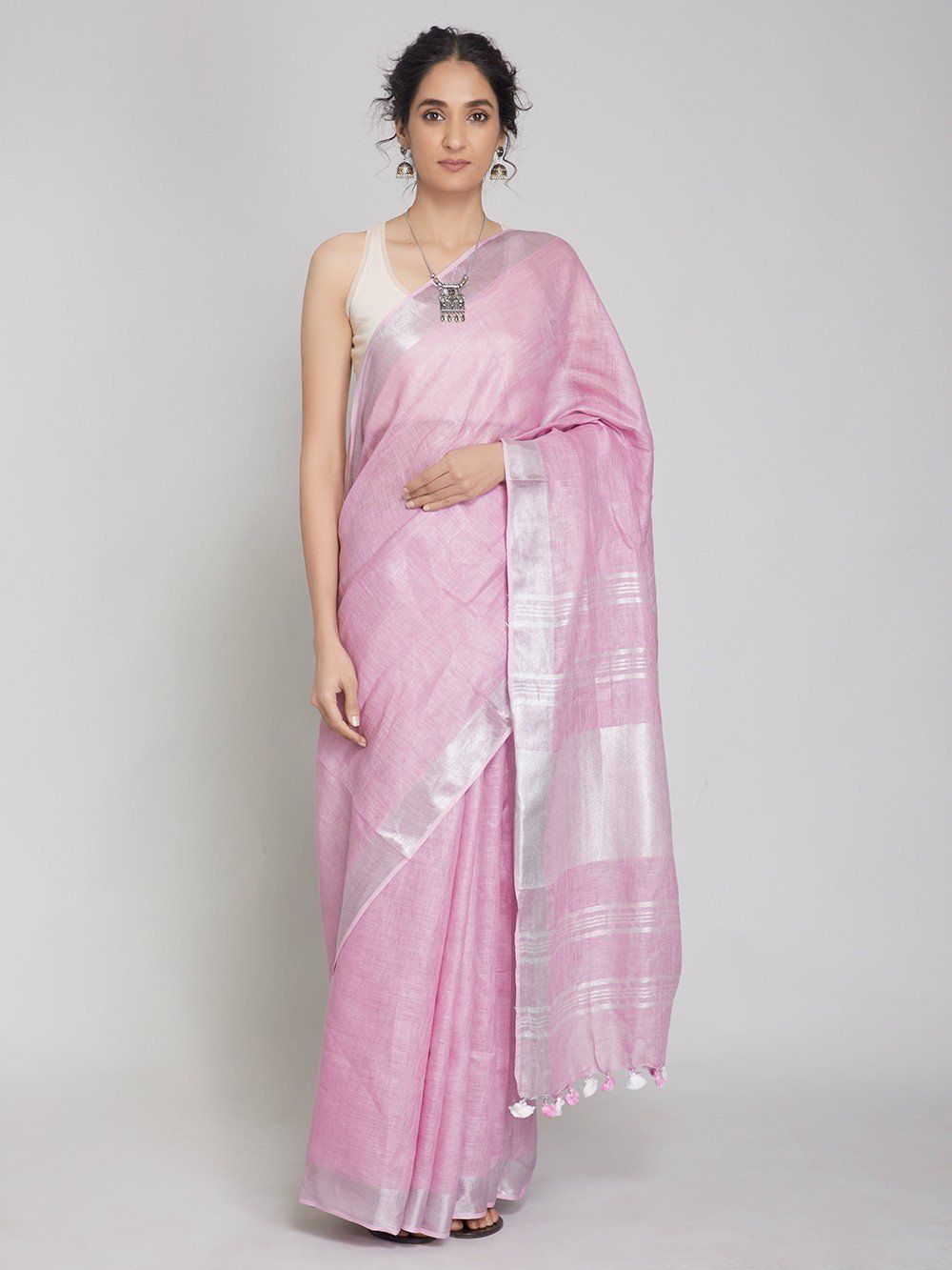 Details more than 70 pink linen saree super hot