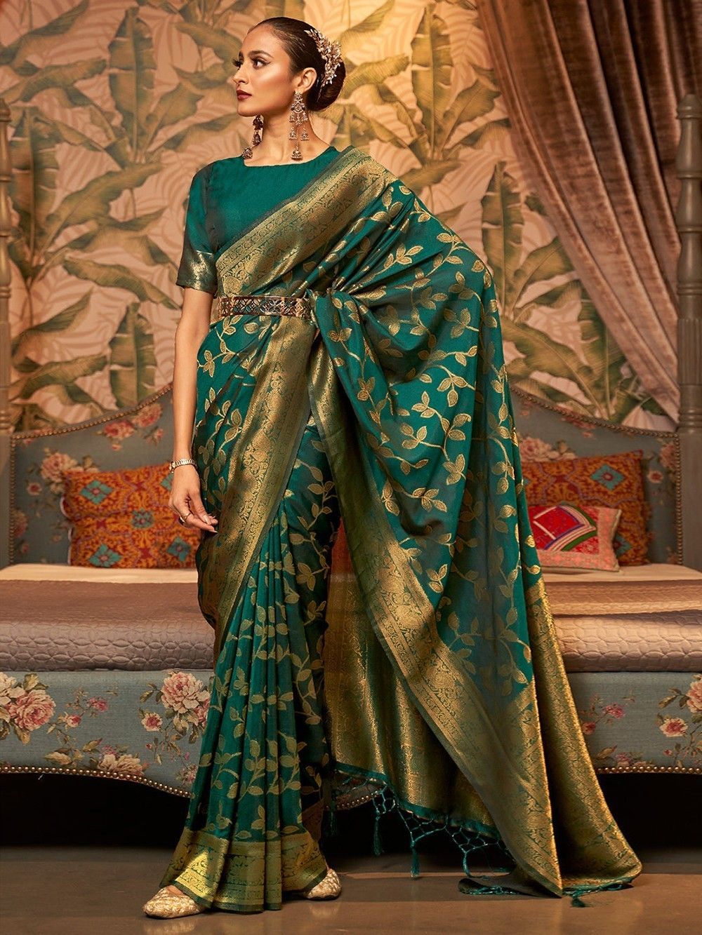 Buy Green Zari Woven Silk Blend Kanjivaram Saree | MSL-KFL-249002/MSL7 |  The loom