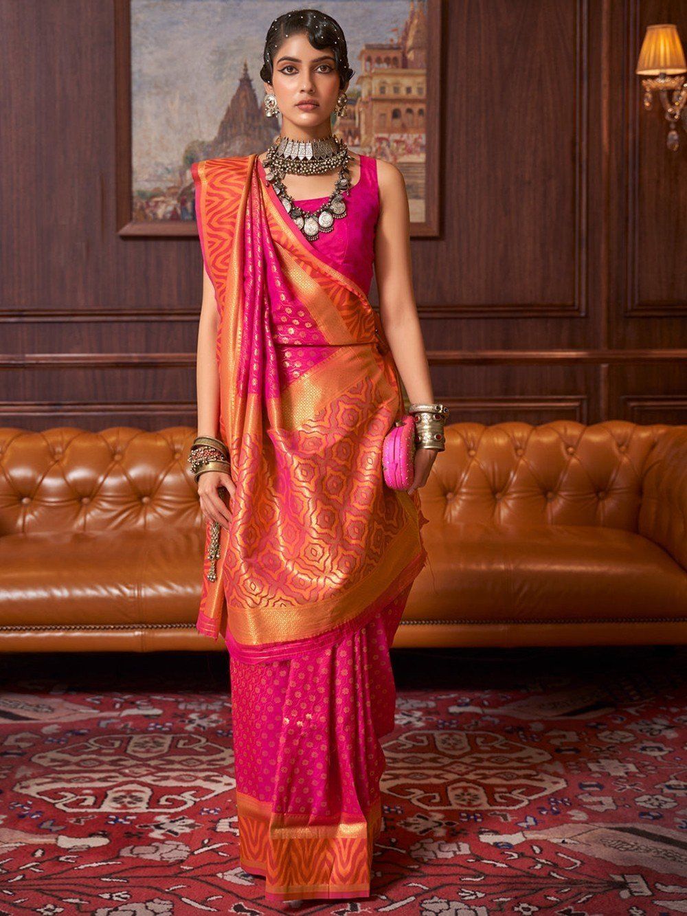 Buy Pink Woven Silk Blend Banarasi Saree | MSL-RJ-KZH-271002/MSL8 | The loom