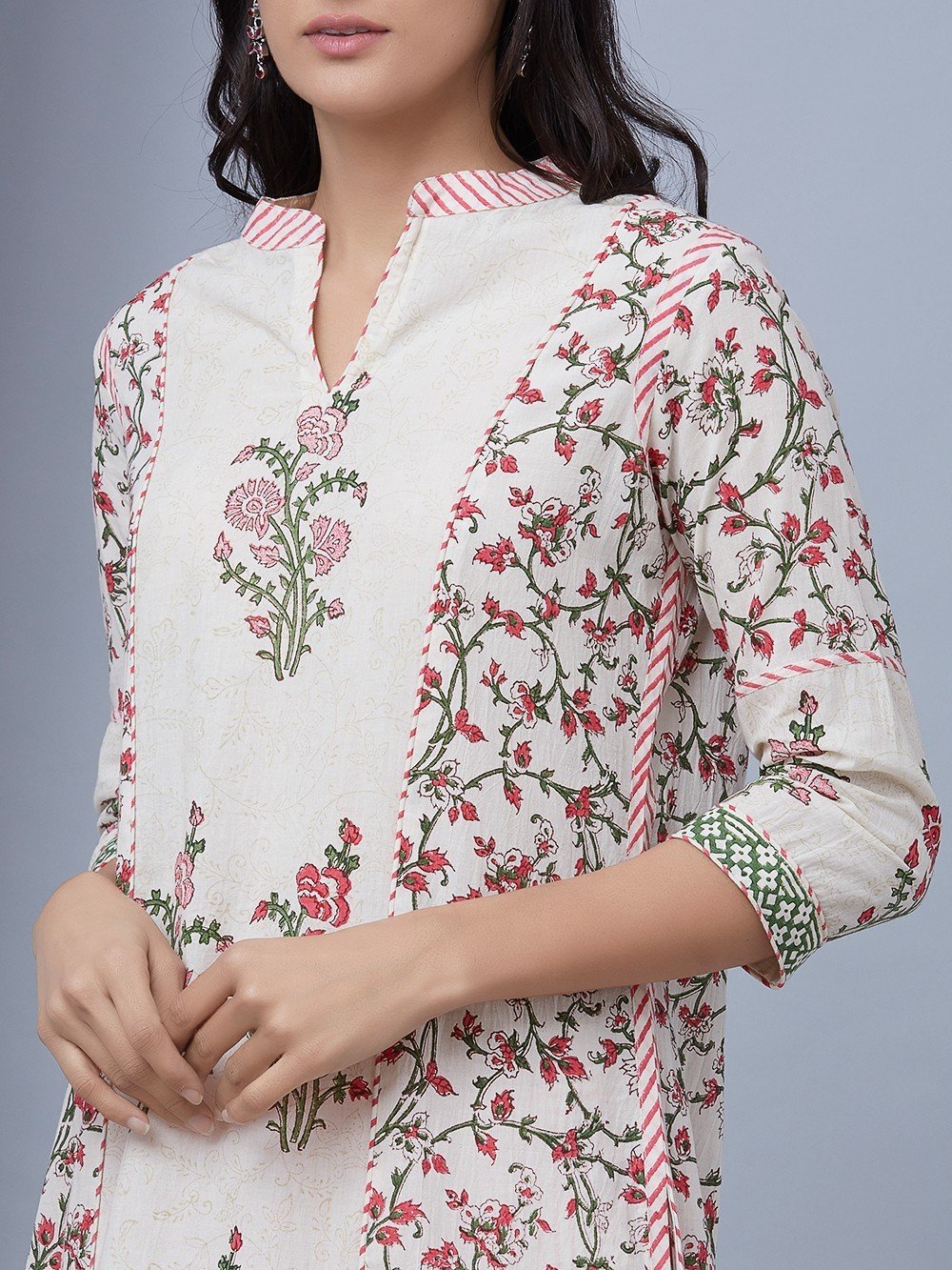 Buy Pink White Hand Block Printed Cotton Kurta | SB00052/K/SHAB7 | The loom