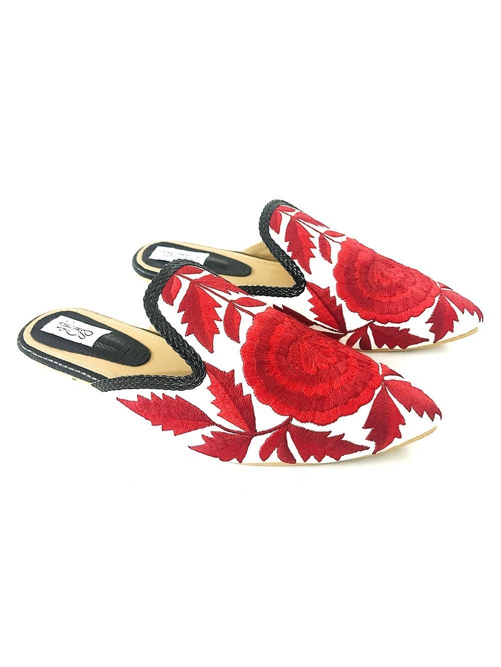 Buy Red Embroidered Faux Leather Mules | SOH204 | The loom