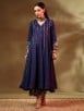 Blue Printed Modal Satin Anarkali Suit with Chiffon Dupatta- Set of 3
