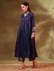 Blue Printed Modal Satin Anarkali Suit with Chiffon Dupatta- Set of 3