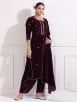 Burgundy Pittan Embroidered Velvet Silk Suit - Set of 3