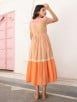 Beige Orange Lace Mulmul Linen Dress with Hand Block Printed Cotton Flax Inner