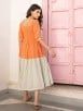 Orange Grey Beaded Mulmul Linen Dress with Hand Block Printed Cotton Flax Slip