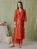 Rust Hand Block Printed Chanderi Embroidered Kurta with Scalloped Pants - Set of 2
