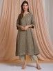 Beige Hand Embroidered Cotton Linen A-Line Kurta with Palazzo - Set of 2